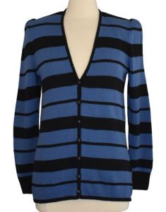70s St John Striped Cardigan, Santana Knit Jacket, Blue and Black Stripe Jacket, Marie Gray Jacket - Fashionconstellate.com