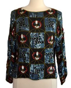 90s Sequined Black Silk Blouse, Art Deco Style 3-D Sequin Top, Designer Jennifer George New York - Fashionconstellate.com