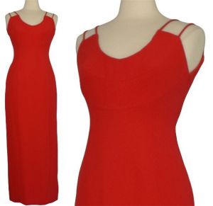 70s Estevez Red Silk Evening Gown, Vintage Designer Dress, Bombshell Evening Gown, Size Small