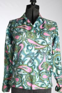 1960s Shirt | Vintage Psychedelic Button Up Blouse by GABeY| Paisley Octopus Arms Arrows | XS/S - Fashionconstellate.com