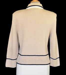 90s St John Collection by Marie Gray Jacket, Taupe Santana Knit Embellished with Palettes, Cropped  - Fashionconstellate.com