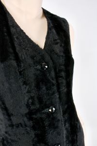 Vintage 1960s Black Shaggy Velvet Mod Beatnik Goth Tunic Long Vest Shirt 60s | XXS - Fashionconstellate.com