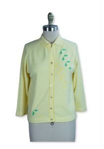 60s Lemon Yellow Leaf Design Cardigan by Talbotts Taralan Sweater