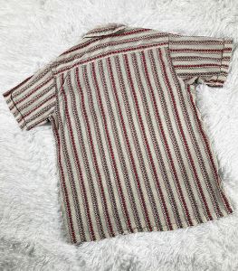 50s/60s Vintage Boy’s Western Striped Shirt, Beige and Red Collared Button Up, Floral Striped - Fashionconstellate.com