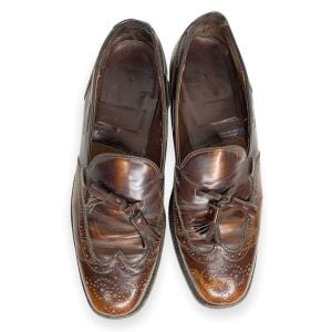 Vintage c1970s Johnston & Murphy Windsor Brown Leather Wingtip Tassel Loafer Shoes | Size 10 - Fashionconstellate.com