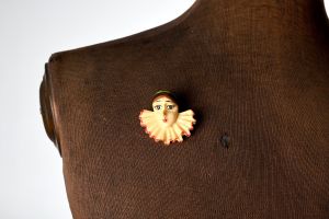 1970s Pierrot Brooch | Vintage 70s Plastic Clown Pin | Retro 70s Does 30s Jewelry Brooch - Fashionconstellate.com