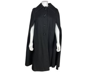 Vintage Cape Coat Rainmaster Marielle Fleury Black Wool 1970s