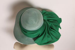 1950s Green Wide Brim Bow Detail Formal Hat by Sonni California - Fashionconstellate.com