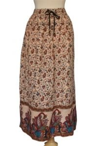 70s East India Block Print Skirt, Indian Cotton Maxi Skirt, Drawstring Waist with Bells - Fashionconstellate.com