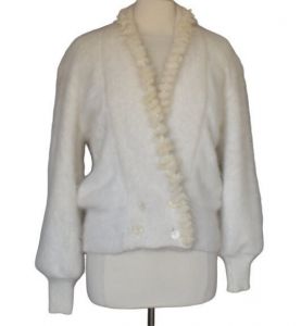 90s Angora Cardigan Sweater, Mink Fur Trim, Off White 90% High Content Angora, CHRISTINE PHILLIPE