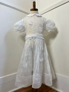 Size 6 | 1950's Vintage Sheer White Cotton Organdy Dress with 3D Floral Appliqué by L'Enfant