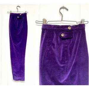 Vintage 1960s Purple Velveteen Cigarette Pants, 60s Evan-Picone High-Waist Narrow Leg Side Zipper