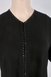 L/XL |Vintage 1950s Black Goth Rhinestone Mutton Sleeve Dressing Gown Dress - Fashionconstellate.com