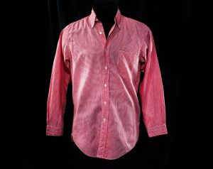Men's Medium Oxford Shirt - 1950s Red Picnic Check Cotton Poplin - 50s Tailored Gingham Button Front - Fashionconstellate.com