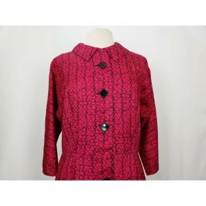 50s Shirt Dress Red Black Print 3/4 Sleeve by Coquette | Vintage Misses M - Fashionconstellate.com
