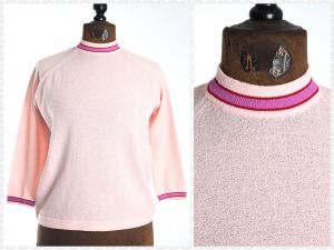 1960s Vintage Retro 60s Pale Pink Fuchsia Mod Sweater | Talbott Travler | Size XL Bust 41''