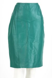 Vintage 1980s CHIA Teal Turquoise Leather New Wave High Waist Wiggle Skirt 80s | S - Fashionconstellate.com