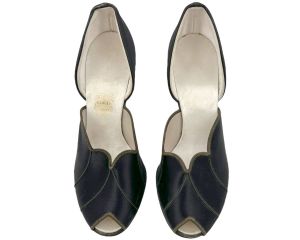 Vintage Daniel Green Boudoir Slippers Black Satin Size 5 - Fashionconstellate.com