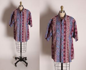 1980s Blue & Pink Paisley Short Sleeve Button Down Western Garth Brooks Style Shirt by Wrangler