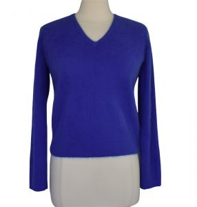 90s Angora Pullover Sweater, Blue Berry High Content Angora Long Sleeve V-Neck Sweater, Fluffy - Fashionconstellate.com