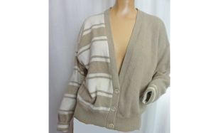 Vintage 90s Sweater Designer Pierre Cardin Beige and Cream Cropped Angora Blend Wool | L - Fashionconstellate.com