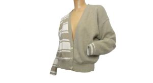 Vintage 90s Sweater Designer Pierre Cardin Beige and Cream Cropped Angora Blend Wool | L