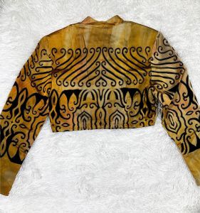 S/ 90s Cropped Bomber Jacket with Tribal Tiger Print, Copper/Orange Ombré Jacket for Fall, Mesmerize - Fashionconstellate.com