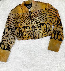 S/ 90s Cropped Bomber Jacket with Tribal Tiger Print, Copper/Orange Ombré Jacket for Fall, Mesmerize