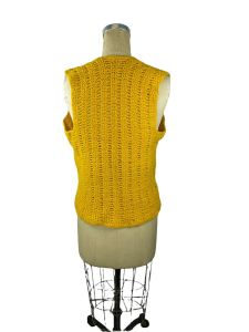 1960s crocheted gold vest with lace up closure Size M/L - Fashionconstellate.com