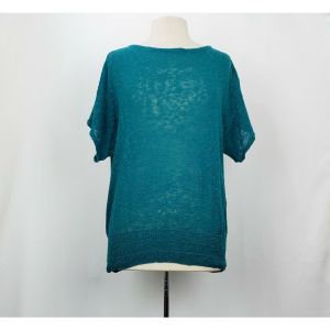 80s Sweater Teal Green Short Sleeve Ramie Cotton by Liz Claiborne | Vintage Misses M