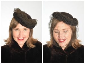 Vintage 40s Brown Felted Wool Frilled Loop Fringe Tilt Fascinator Hat by Joal De Luxe 
