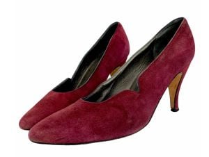 Vintage 1980s Paloma Bordeaux Red Suede High Heels Pump Italy Shoes | 7.5 