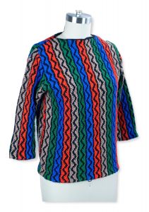 1960's Multi Colored Zig Zag Wool Sweater by Bradley, Sz S-M - Fashionconstellate.com