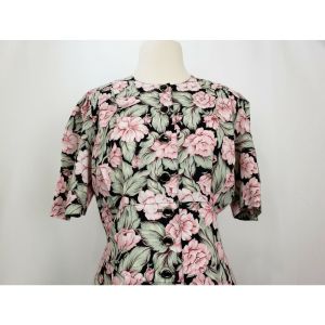 90s Dress Black Pink Floral Print Button Front by Success Dress| Vintage 6P Petite - Fashionconstellate.com