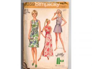 1960s 70s Dress Pattern - Short or Long Sleeveless Tunic Dress & Shorts - Dated 1971 Spring Summer