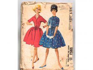 1960s Shirtwaist Dress Sewing Pattern - Full Skirt with Half Sleeves - Dated 1961 - Bust 34 McCalls