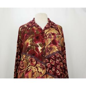 90s Tunic Top Carole Little Burgundy Rayon Floral Print | Vintage Misses 14 - Fashionconstellate.com