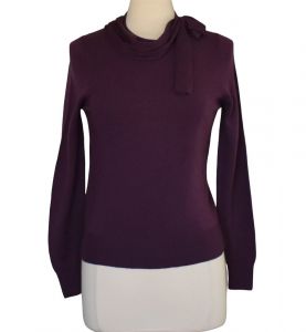 60s Dalkeith Eggplant Purple Pullover Sweater With Novelty Collar, Merino Wool, Made in England - Fashionconstellate.com