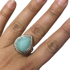Vintage 1990’s Teardrop Shaped Blue Stone Ring in Silver Setting - Size 7.25 - Fashionconstellate.com