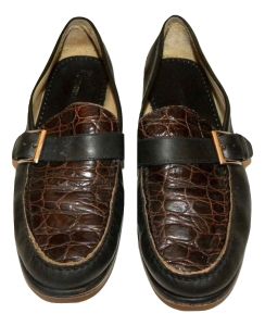 90s Monk Strap Leather Oxfords Shoes | 2 Tone Croc Stamp Oxblood & Black | Men 8.5 Women 10