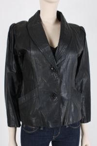 Vintage 1970s Black Leather Jacket Belted Simple Minimal Mod Moto | S/M - Fashionconstellate.com