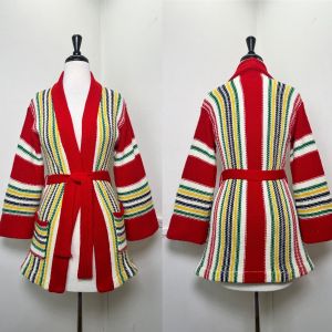 Small to Medium | 1970's Vintage Rainbow Striped Belted Cardigan with Pockets