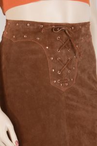 Vintage Y2K Maxima Wilsons Leather Brown Suede Asymmetrical Stud Skirt | L 12 - Fashionconstellate.com