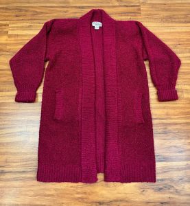 Small to Large | 1980's Vintage Raspberry Bouclé Knit Cardigan | Labeled Small | Pockets - Fashionconstellate.com