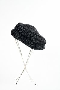 1940s Hat | Vintage 40s Black Wool Silver Metallic Popcorn Crocheted Winter Hat | Genuine Handmade - Fashionconstellate.com
