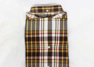 Size 16 Boy's Shirt - 1950s Brown Yellow & Red Cotton Oxford Preppy Top - Teen's Long Sleeve Summer - Fashionconstellate.com