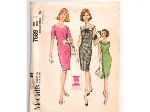 1960s Dress Sewing Pattern - Sleeveless or Short Sleeve Sheath - Ruffle Neckline - Vintage 60s Class