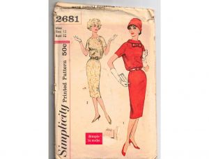 50s 60s Dress Sewing Pattern - Rolled Collar or Boat Neck Blouson Sheath - Chic Late 1950s