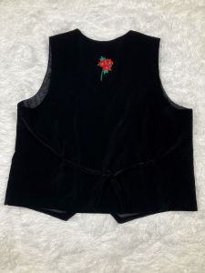 XL/ Christmas Vest with Poinsettias and Holly, Black Velvet Holiday Vest with Embroidery, Winter - Fashionconstellate.com
