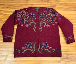 Curvy - XXL | 1990's Vintage Floral Knit Cardigan by Bushwacker - Fashionconstellate.com